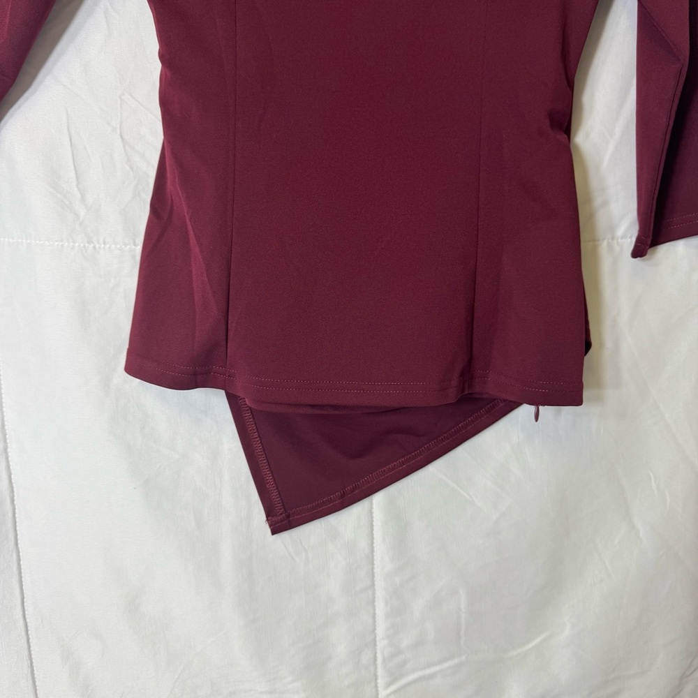 Grace Karin Burgundy Wrap Style Top Size M 3/4 Sleeve‎ Asymmetrical Hem - Picture 5 of 10